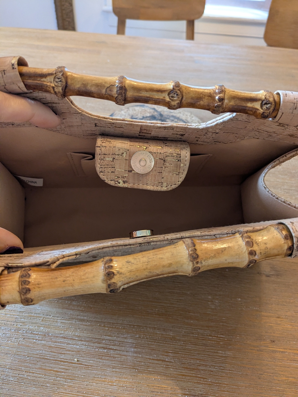 Cork Bamboo-Handle Tote Bag in Natural Brown - Picture 4 of 12